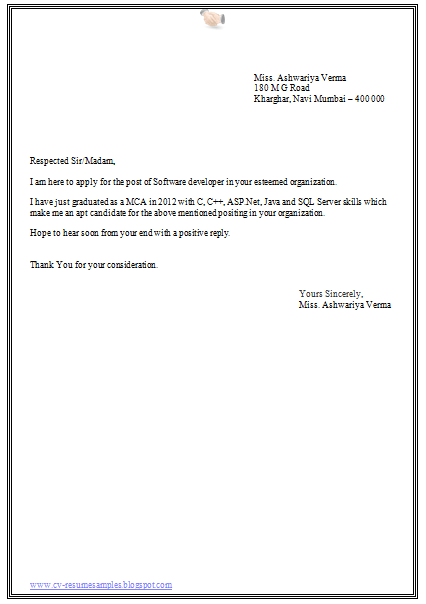 Cover Letter Sample For Resume For Freshers August 2021