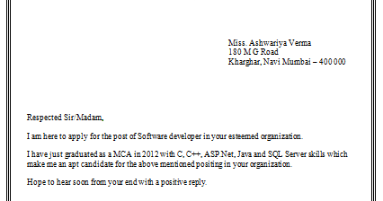 Cover Letter For Software Engineer Fresher Resume