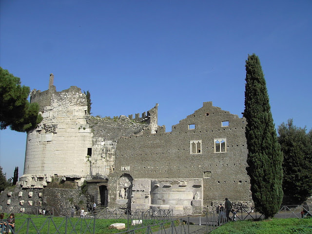 The remains of the tomb of Cecilia Metella along the Appian Way near Rome, Italy.  