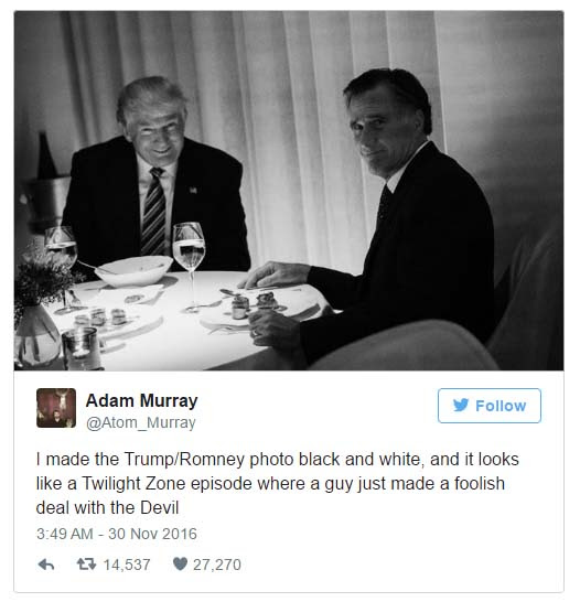 Donald Trump and Mitt Romney have dinner  Twitter reacts with Memes. 
