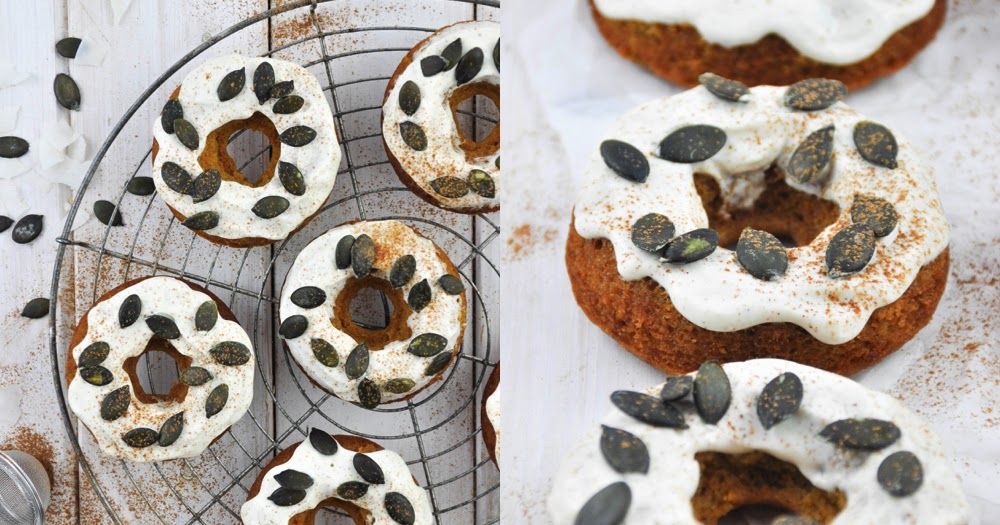 Krümelkreationen: Kürbis-Donuts mit Honig-Frischkäse-Frosting // gluten ...