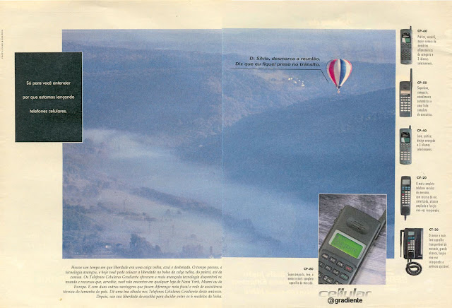 Propaganda da Gradiente que apresentou sua linha de aparelhos celular para o ano de 1993.