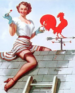 Chica pintando, sobre el tejado