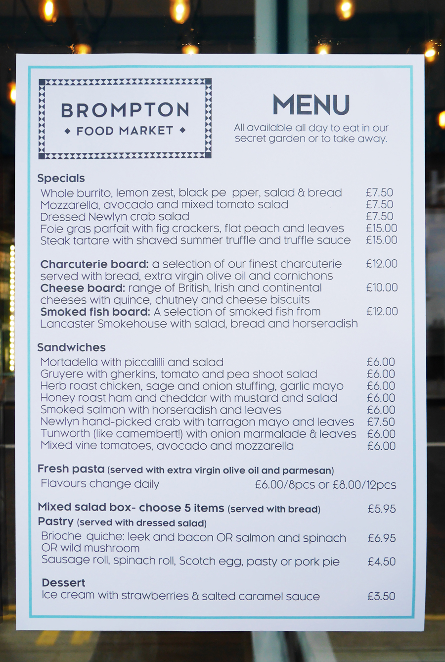 Brompton Food Market Menu Brompton Food Market Menu