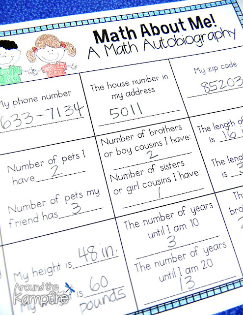 Math About Me math autobiography page for students to use to describe themselves using math! Available in a Math About Me set on TPT