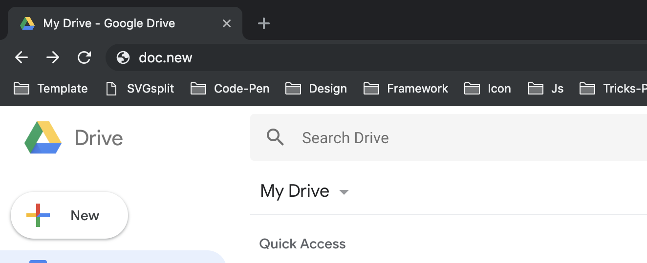 Google Drive New Shortcut