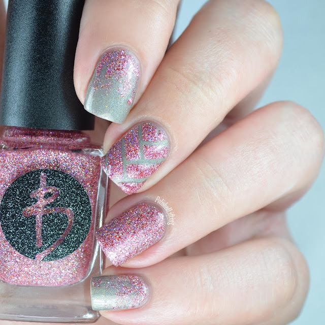 nail art gray and pink polish
