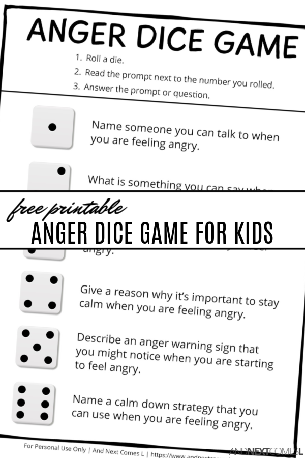 Free printable anger dice game - a great anger management activity for kids