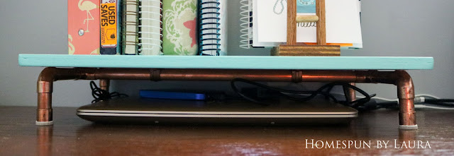 DIY copper and wood plant stand, laptop shelf - easy cheap inexpensive project