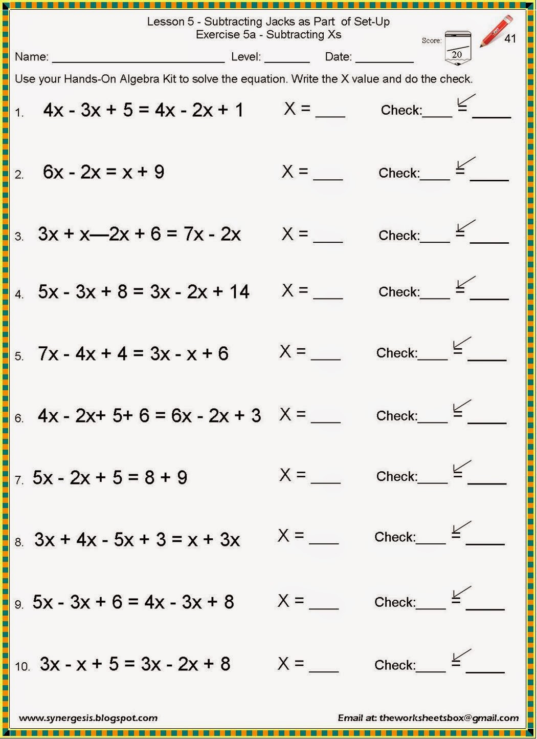 The Worksheets Box: Algebra