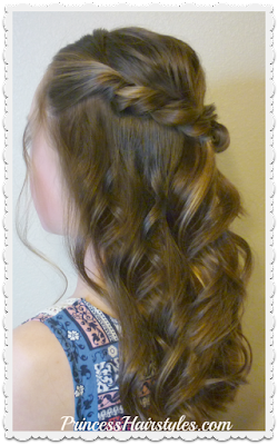 Half up prom hairstyle tutorial. Romantic twist with loose curls.