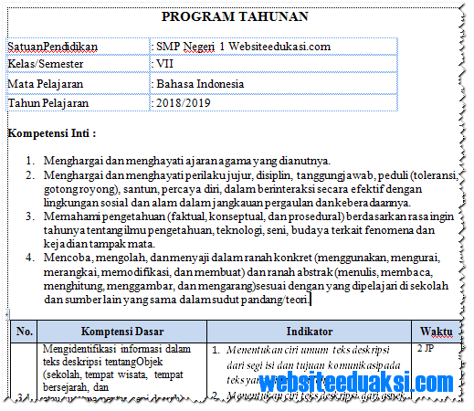 Prota Bahasa Indonesia Kelas 7 Smp Mts K13 Revisi 2018 Websiteedukasi Com