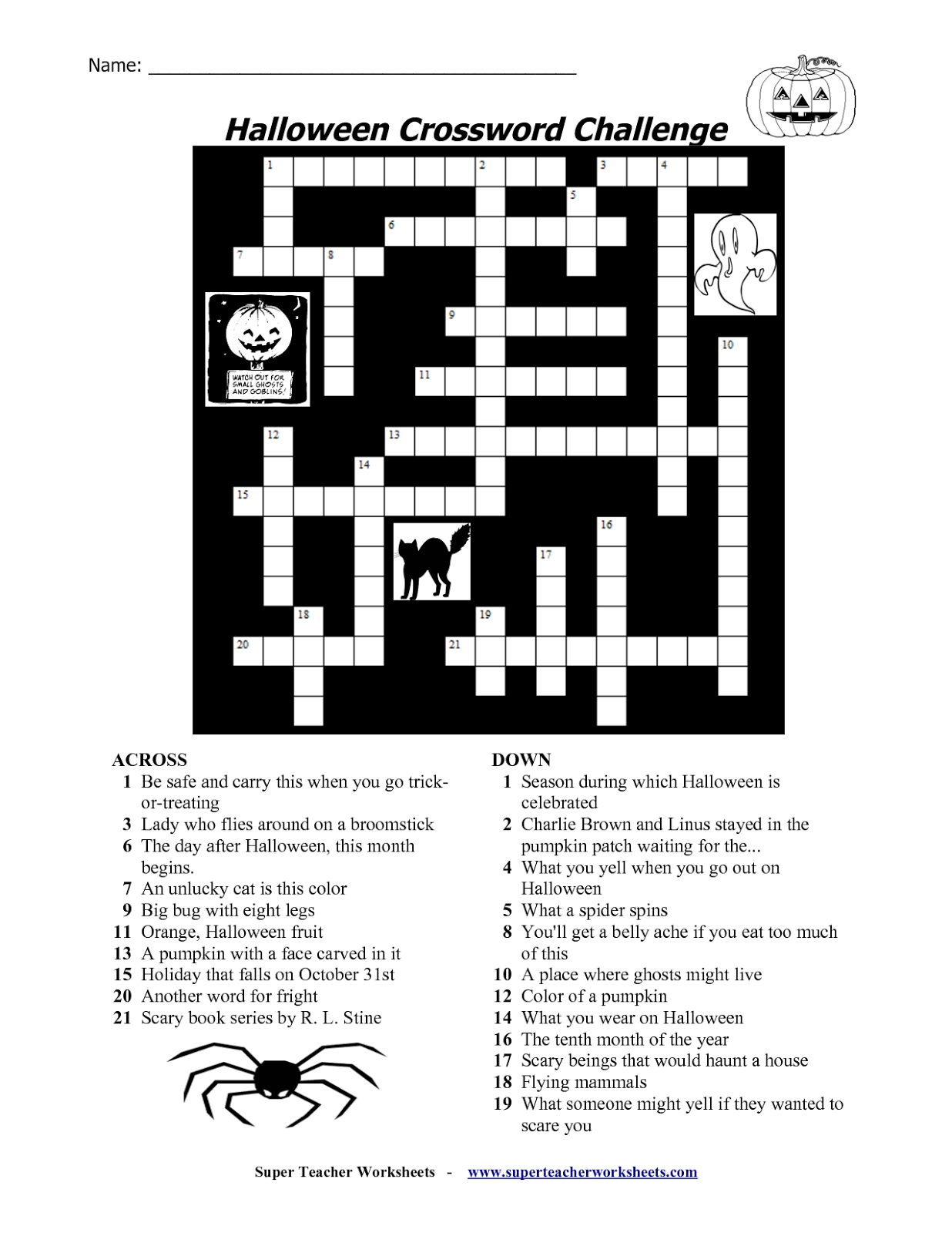 7 Halloween Crossword Printable - Medium level
