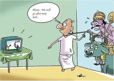 Cricket Mania YamaDharmaRaj Funny Cartoon Joke