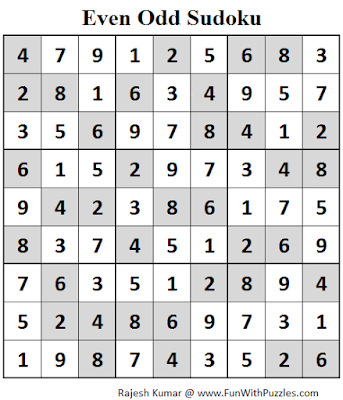 Even Odd Sudoku (Fun With Sudoku #84) Solution