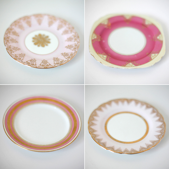 pink and gold cake plates