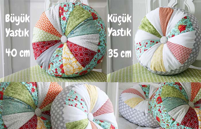 Dekoratif Kırkyama Yuvarlak Yastık Dikimi Dekoratif Kırkyama Yuvarlak Yastık Dikimi