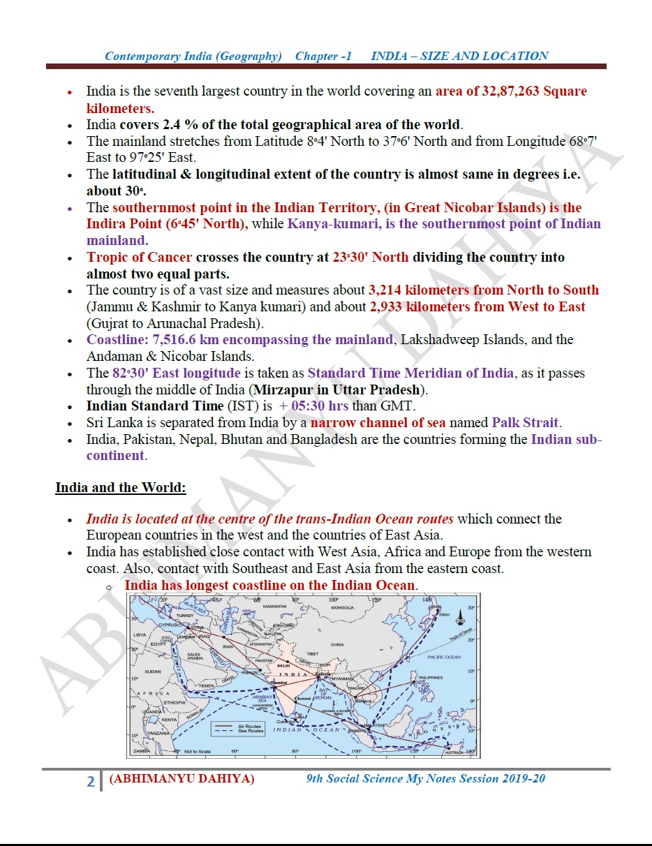 9th Geography (Social Science, 201920) Chapter 1 India Size and