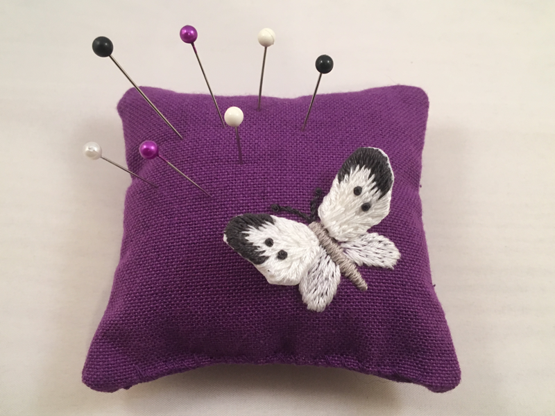 embroidered butterfly pincushion