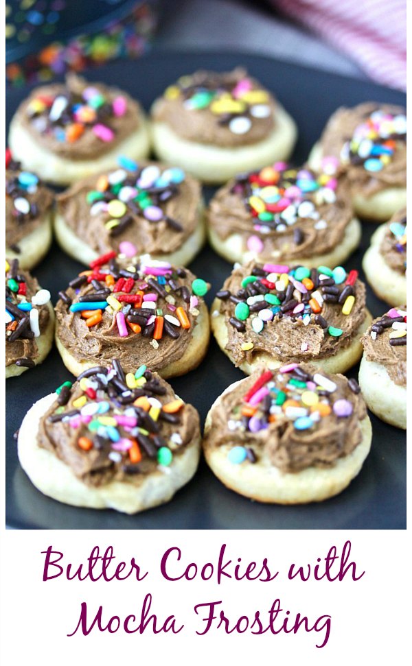 Butter Cookies with Mocha Frosting and sprinkles #cookies