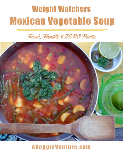 Weight Watchers Mexican Zero Points Soup ♥ AVeggieVenture.com, the spicy adaptation of the famous original zero points soup. Vegan. Low Carb. Gluten Free. Whole 30. Obviously, Weight Watchers Friendly!