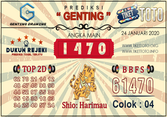 Prediksi Togel GENTING DRAWING TIKETTOTO 24 JANUARI 2020
