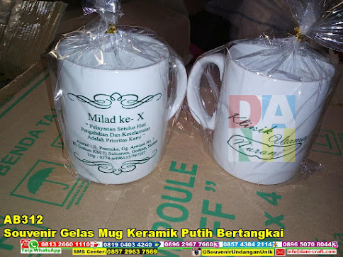 jual Souvenir Gelas Mug Keramik Putih Bertangkai