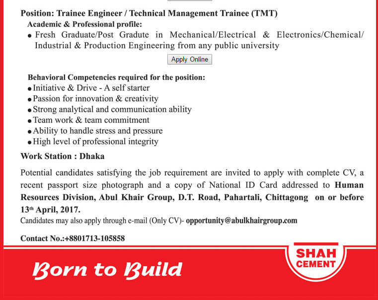 application for the post of management trainee