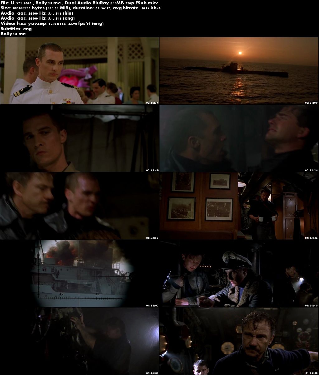 U-571 (2000) BRRip 850MB Hindi Dual Audio 720p ESub Download