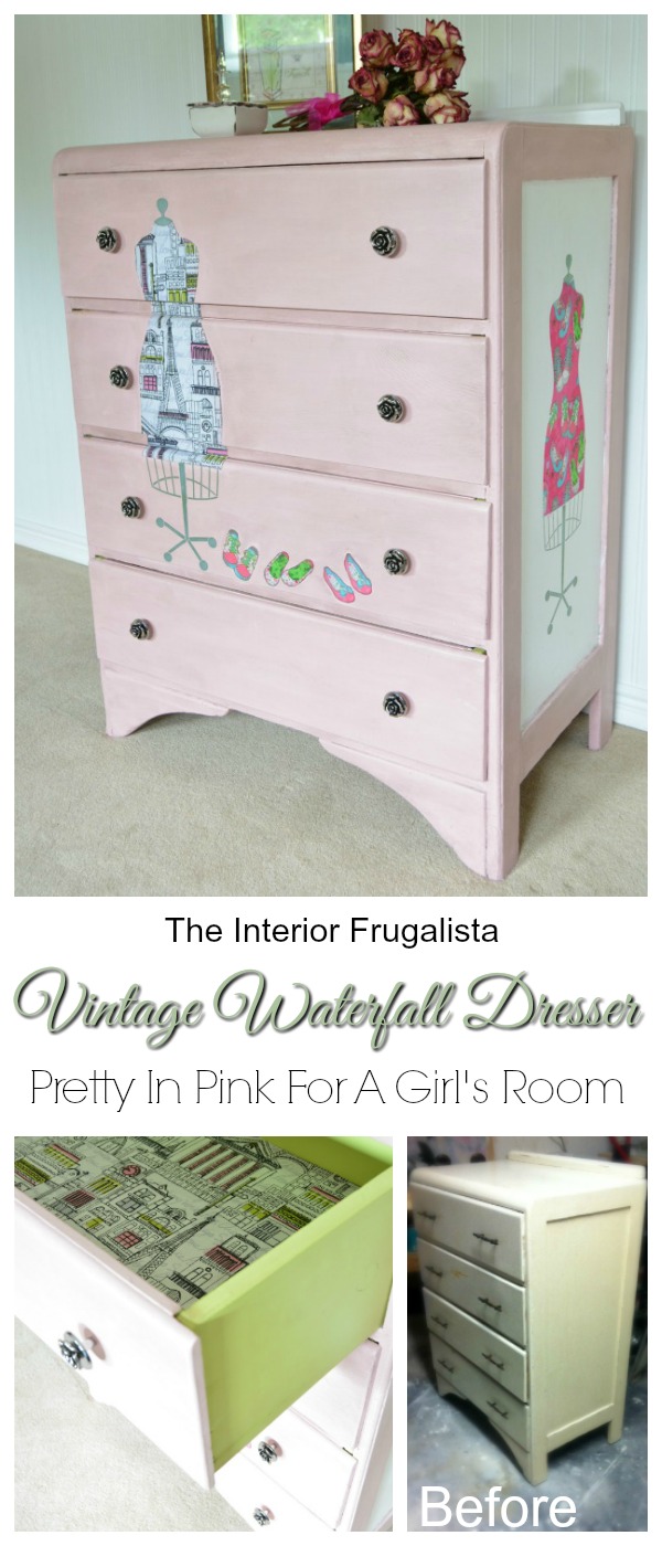 Decoupaged Pink Vintage Waterfall Dresser Makeover Interior