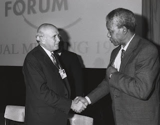 With the last apartheid president F. W. de Klerk With the last apartheid president F. W. de Klerk