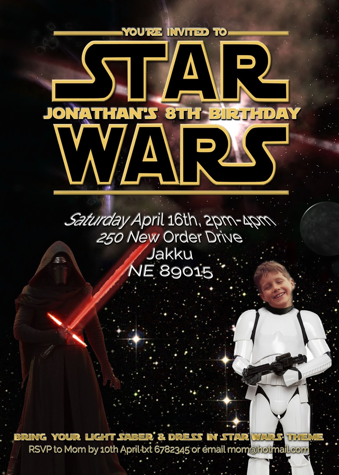 Free Kids Party Invitations Star Wars Party Invitation Self Edit
