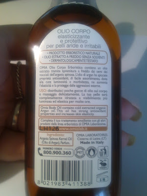 olio corpo omia laboratoires all'olio d'argan - retro del flacone