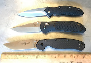 Side By Side Picture Kershaw 1830 OSO Sweet Vs Benchmade - Griptillian 551 Knife Drop-Point Vs The Ontario 8848 RAT