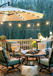 lights deck string hang patio outdoor porch lighting umbrella hanging garden flower diy living projects raised fence against bed repurposed