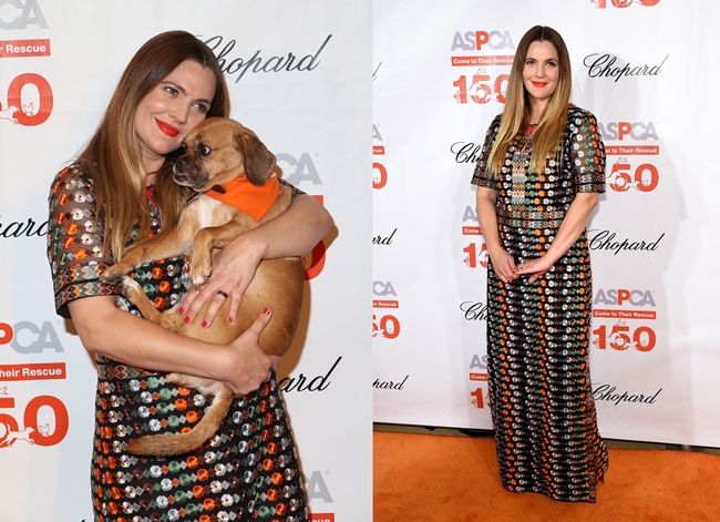 2016/04/14:Drew Barrymore was awarded the 19th ASPCA Compassion Award for her outstanding contributions to animal welfare in the United States at Bergh Ball. Tory Burch 2016 Resort Maxi Dress