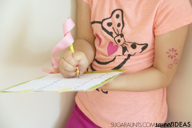 handwriting practice idea for kids with a DIY cardboard clipboard