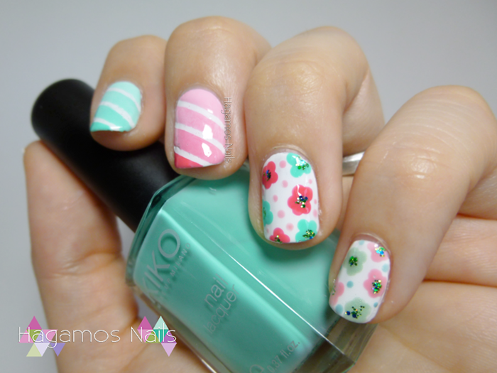Nail Art Florecillas y degradado pastel. Cuqui Concurso Hagamos Nails