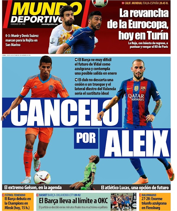 FC Barcelona, Mundo Deportivo: "Cancelo por Aleix"