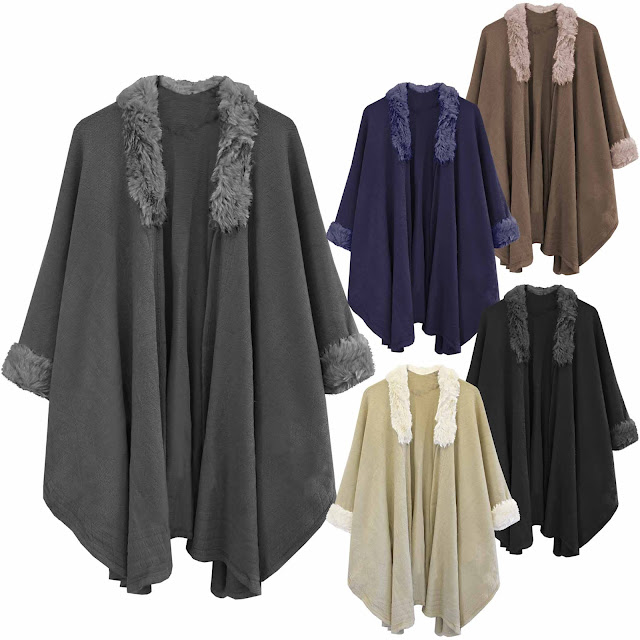 Ladies Black Cape Wool Fur Collar Blanket Coat Winter Jacket Wrap Poncho Ladies Black Cape Wool Fur Collar Blanket Coat Winter Jacket Wrap Poncho