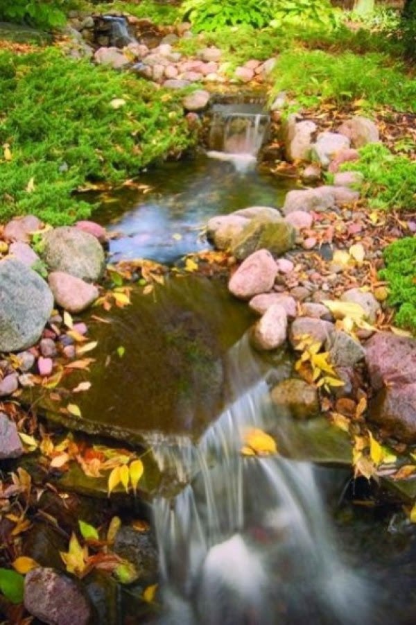 A relaxing garden and backyard waterfalls