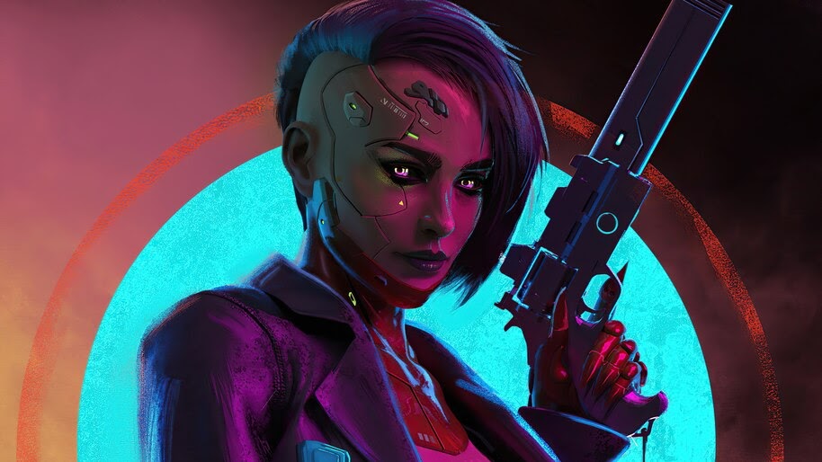 Cyberpunk, Girl, Pistol, Gun, Sci-Fi, 4K, #6.726