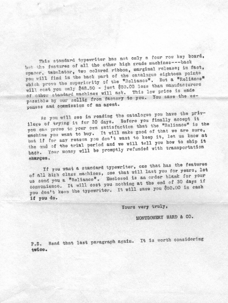 Davis Typewriter Works Reliance Visible "typecasting"