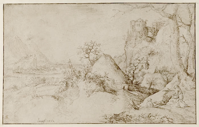 landscape with two peasants and a dog