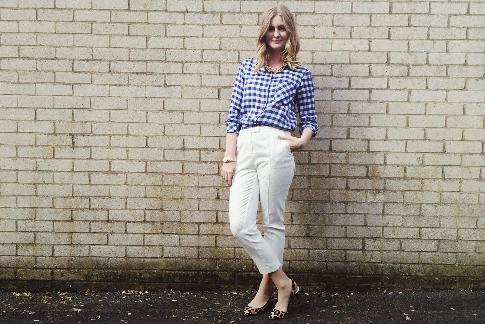 FashionFake, a UK fashion and lifestyle blog. Zara gingham shirt and Primark white trousers add a spring brightness to this simple yet stylish outfit.
