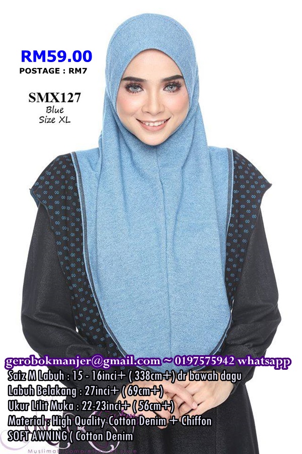 TUDUNG DENIM SOFT AWNING BERDAGU NURKASIH SUMAYYA SAIZ XL