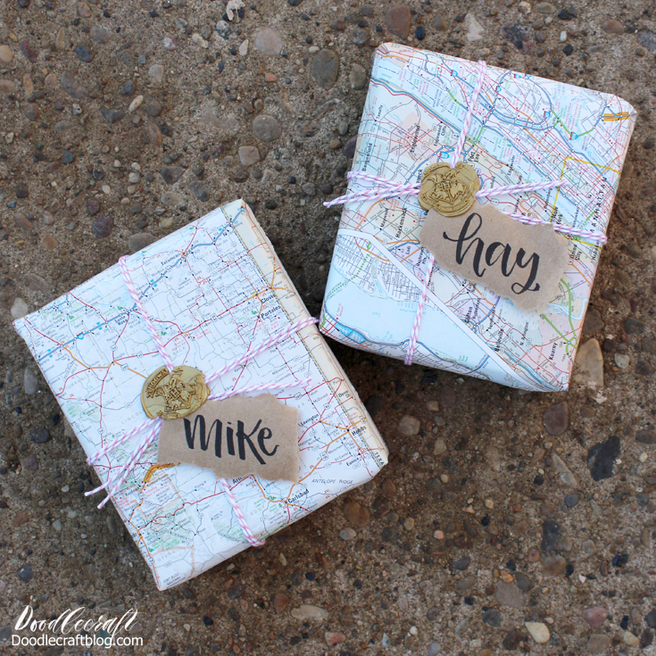 Gift Wrapping Jewelry Box Travel Theme Atlas Map Paper Wrapped with Stamped Tag