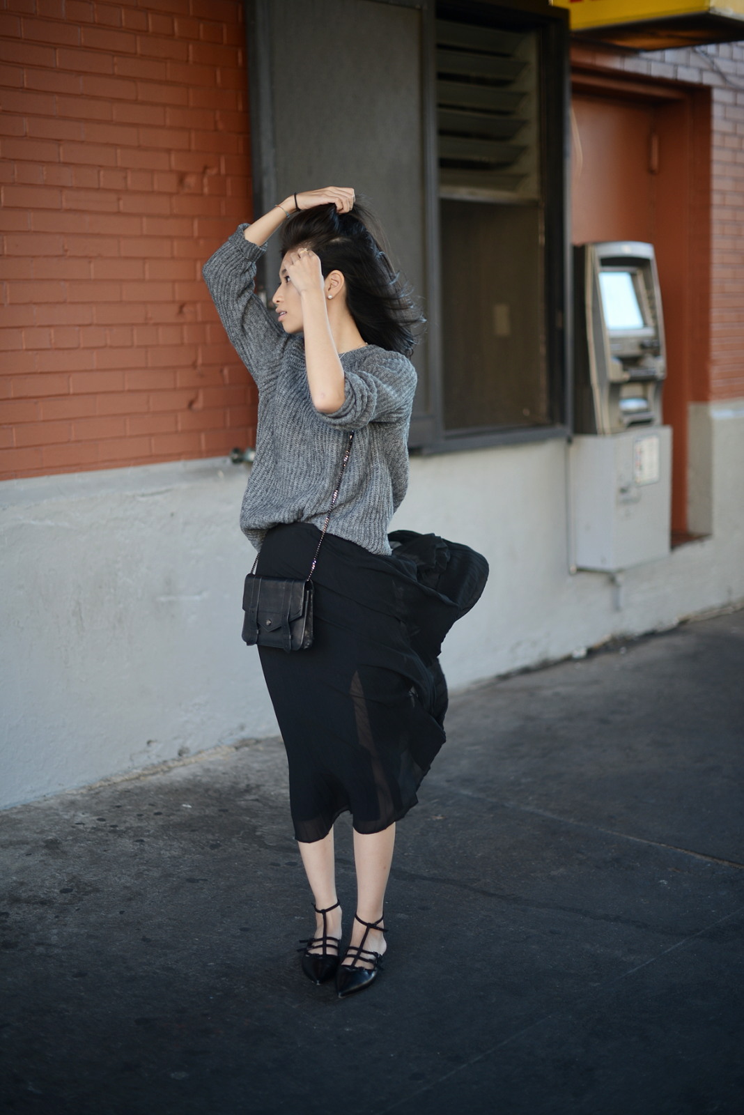Grey Sweater Ribbed Schutz Jopia Pleated Skirt FOREVERVANNY