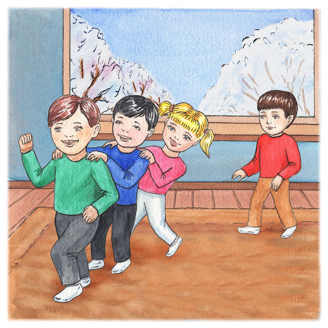 Children Playing Train Choo illustration by Irina Sztukowski Bernard Goes To Music School