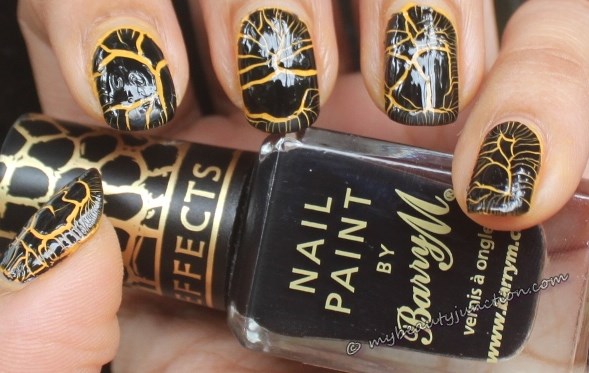 Yellow and black shatter manicure with Barry M Croc Effect Nails 323